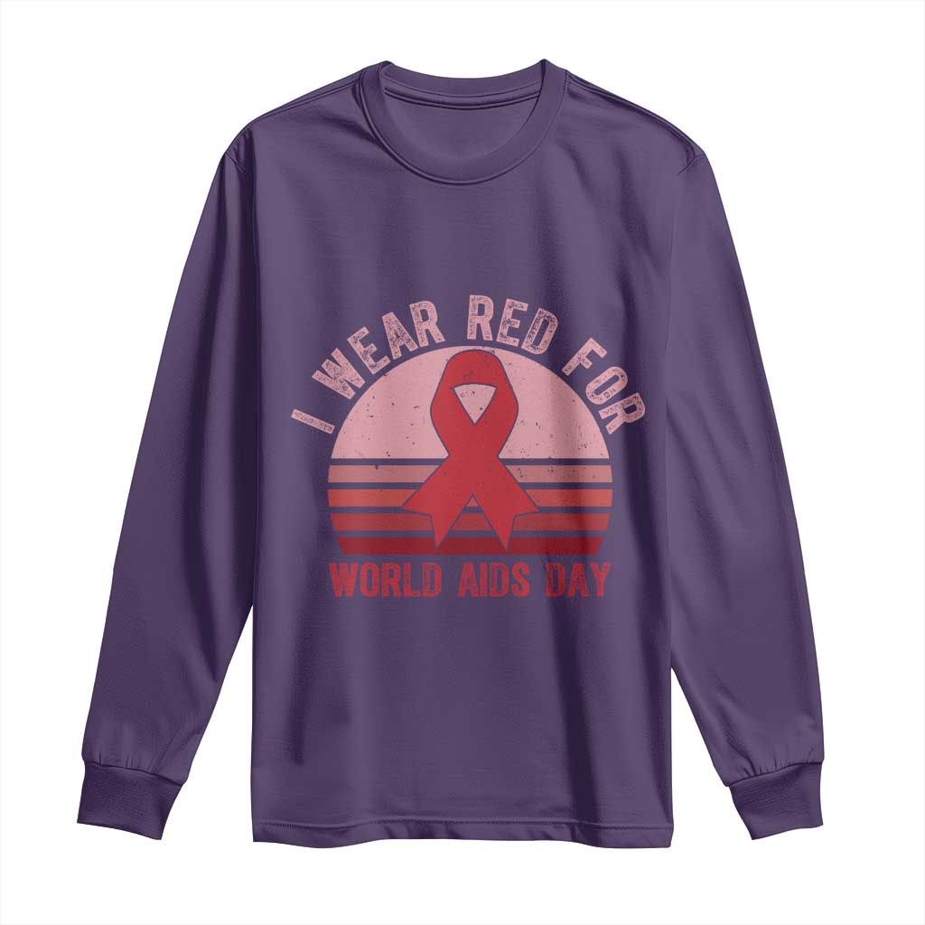 I Wear Red For World Aids Day Long Sleeve Shirt HIV Awareness Gift TS12 Purple Print Your Wear