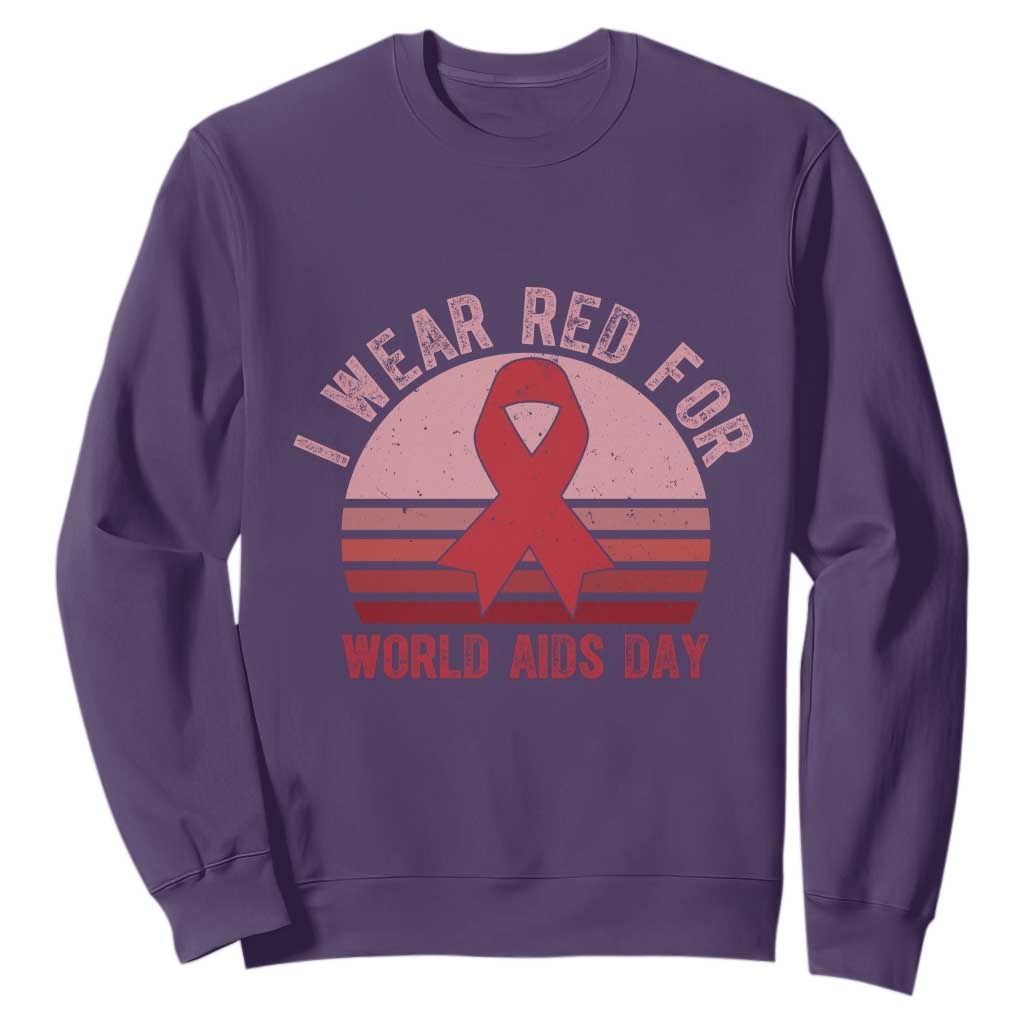 I Wear Red For World Aids Day Sweatshirt HIV Awareness Gift TS12 Purple Print Your Wear