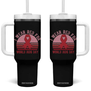 I Wear Red For World Aids Day Tumbler With Handle HIV Awareness Gift TS12 One Size: 40 oz Black Print Your Wear