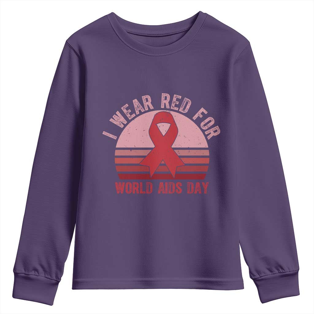 I Wear Red For World Aids Day Youth Sweatshirt HIV Awareness Gift TS12 Purple Print Your Wear