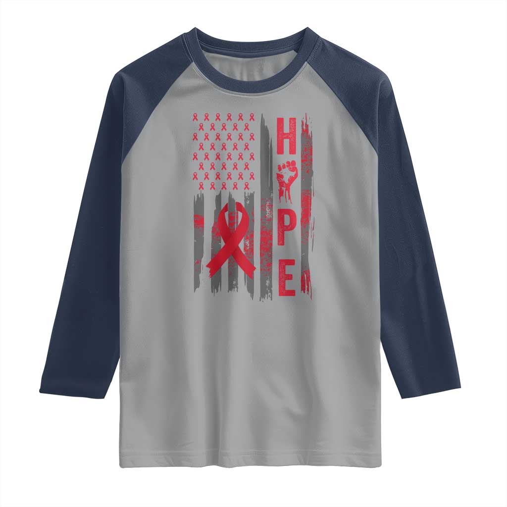 American Flag Hope HIV Awareness Raglan Shirt World AIDS Day Gift TS12 Sport Gray Navy Print Your Wear