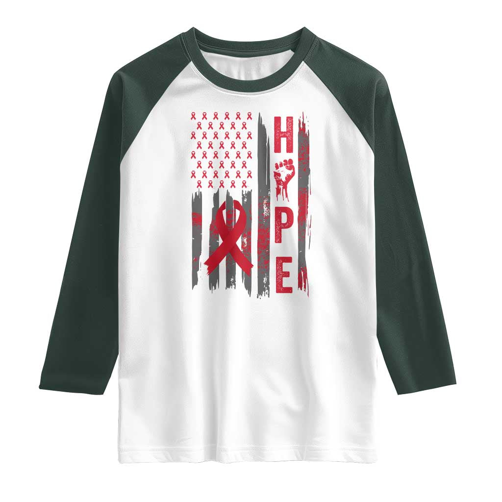 American Flag Hope HIV Awareness Raglan Shirt World AIDS Day Gift TS12 White Dark Forest Green Print Your Wear