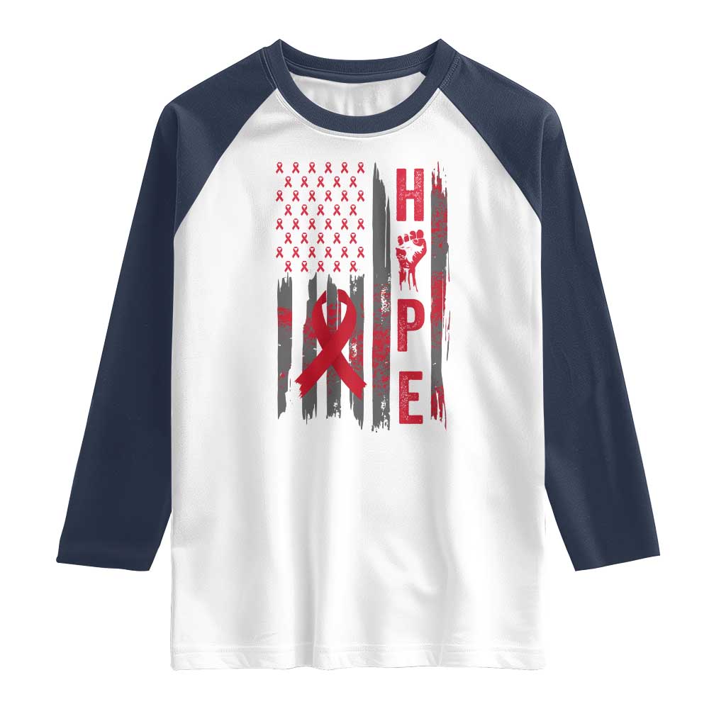 American Flag Hope HIV Awareness Raglan Shirt World AIDS Day Gift TS12 White Navy Print Your Wear