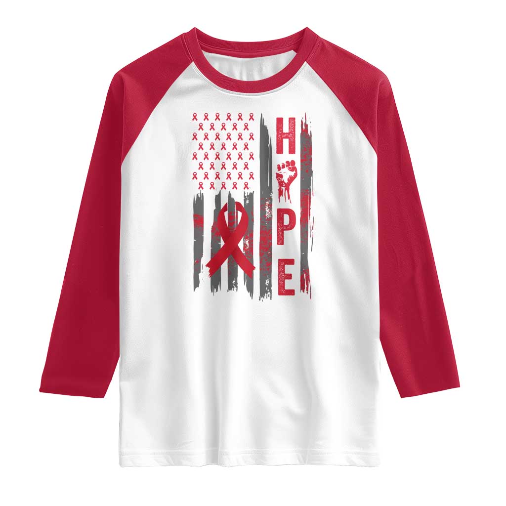 American Flag Hope HIV Awareness Raglan Shirt World AIDS Day Gift TS12 White Red Print Your Wear