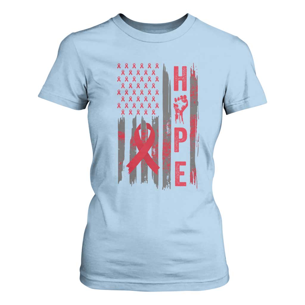 American Flag Hope HIV Awareness T Shirt For Women World AIDS Day Gift TS12 Light Blue Print Your Wear