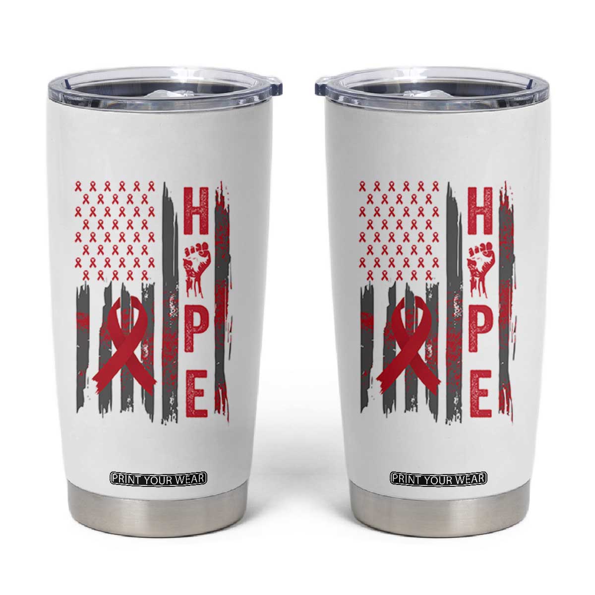 American Flag Hope HIV Awareness Tumbler Cup World AIDS Day Gift TS12 White Print Your Wear
