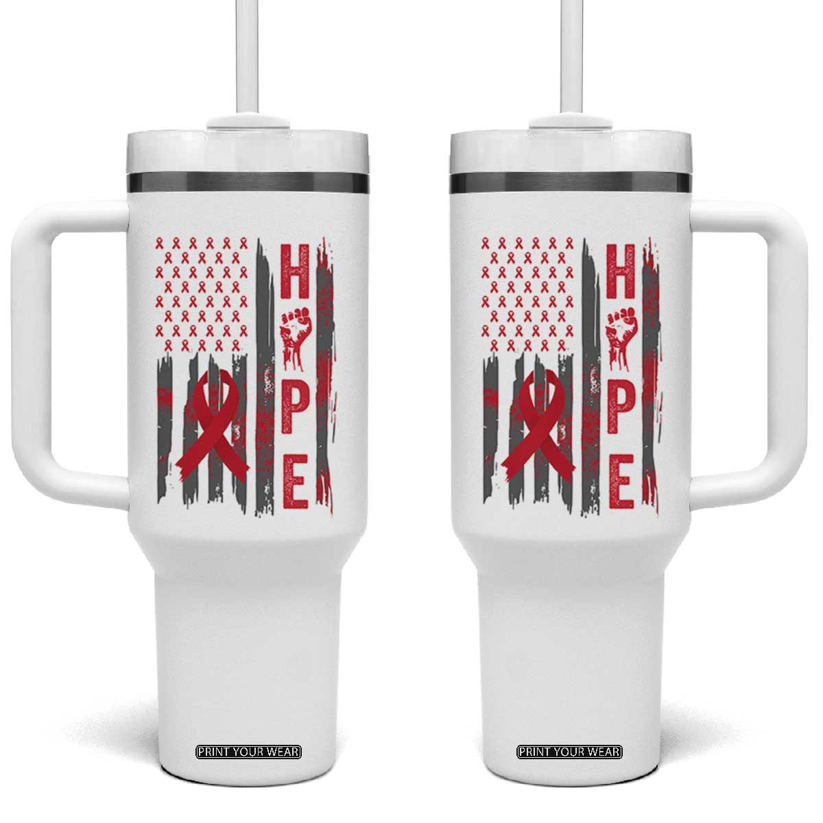 American Flag Hope HIV Awareness Tumbler With Handle World AIDS Day Gift TS12 One Size: 40 oz White Print Your Wear