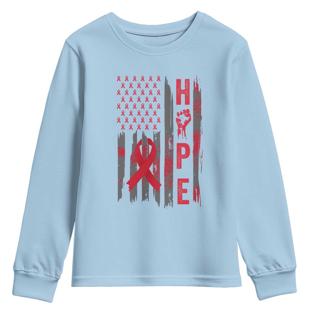 American Flag Hope HIV Awareness Youth Sweatshirt World AIDS Day Gift TS12 Light Blue Print Your Wear