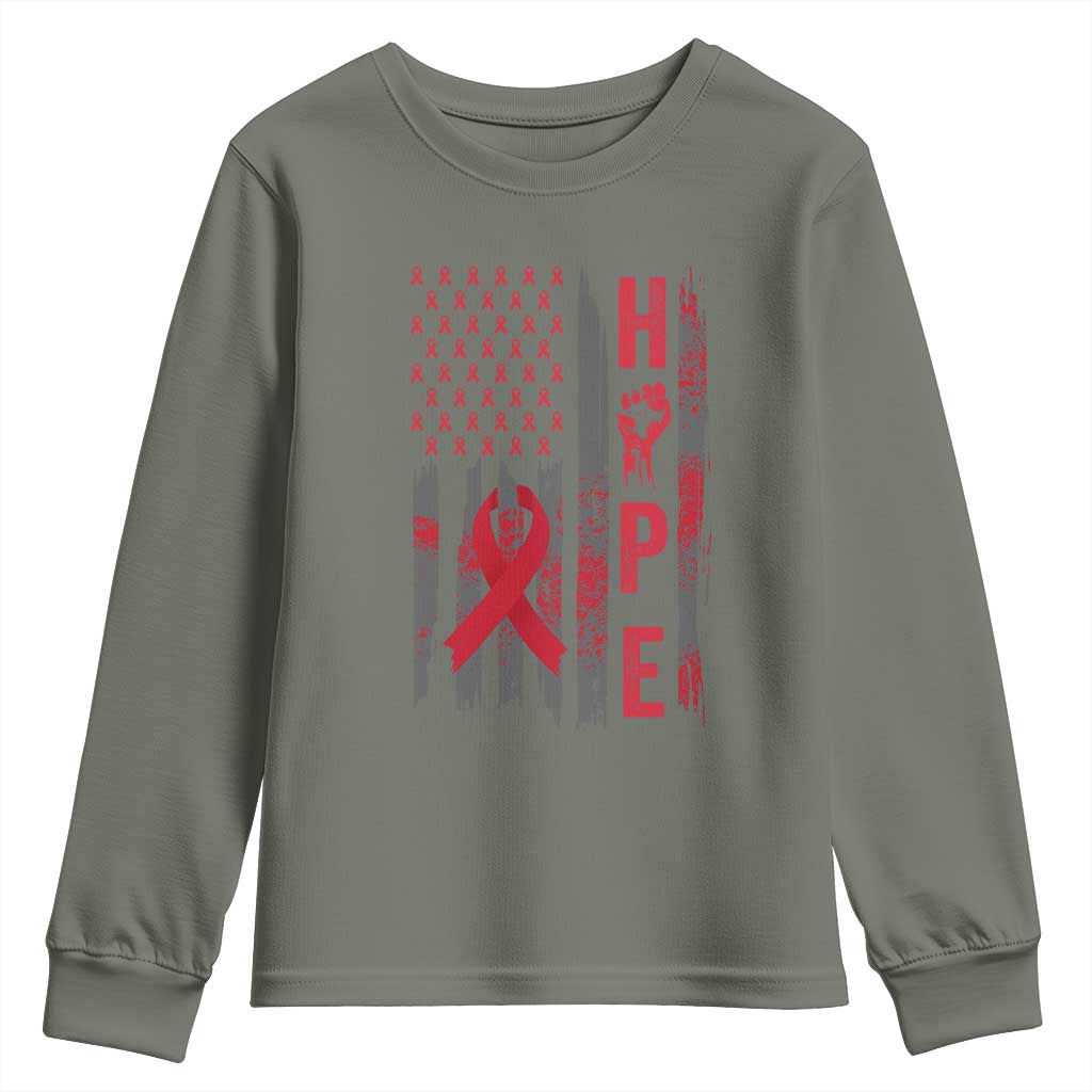 American Flag Hope HIV Awareness Youth Sweatshirt World AIDS Day Gift TS12 Military Green Print Your Wear