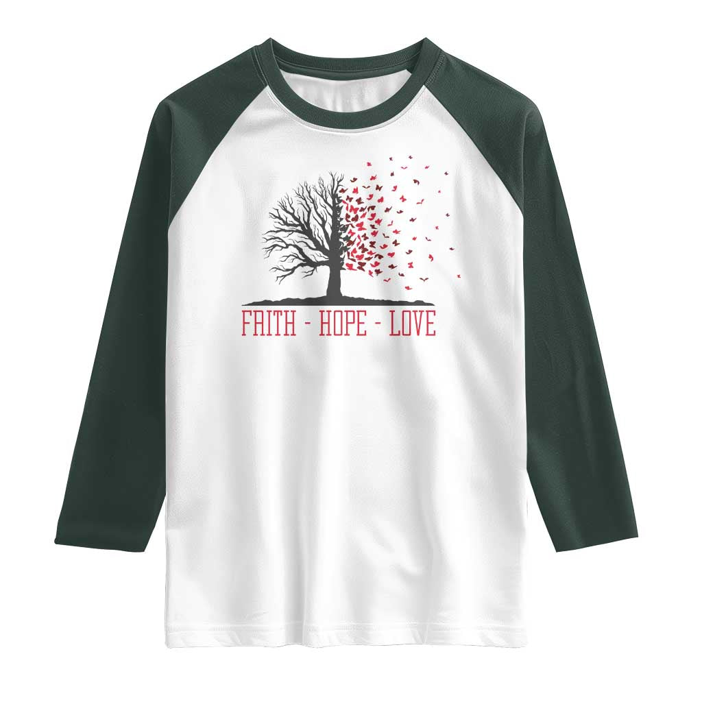 World AIDS Day Awareness Gift Raglan Shirt Faith Hope Love TS12 White Dark Forest Green Print Your Wear