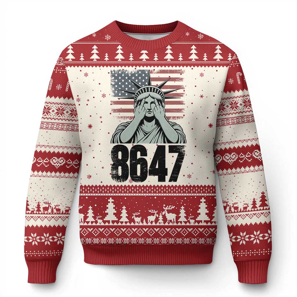 8647 Statue Of Liberty Ugly Christmas Sweater Political Satire Protest Poster Graphic TS12 Beige Red Print Your Wear