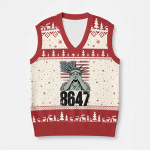 8647 Statue Of Liberty V-Neck Knit Sweater Vest Political Satire Protest Poster Graphic TS12 Beige Red Print Your Wear