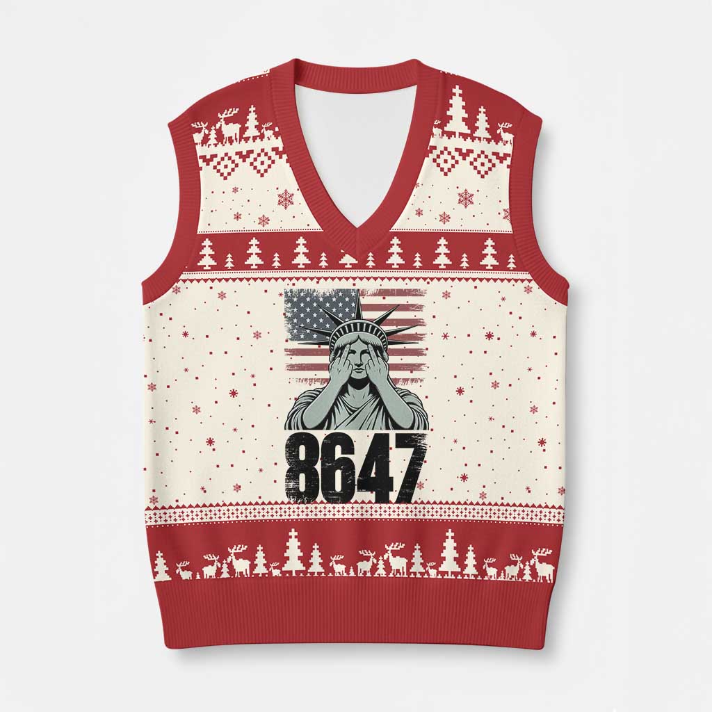 8647 Statue Of Liberty V-Neck Knit Sweater Vest Political Satire Protest Poster Graphic TS12 Beige Red Print Your Wear