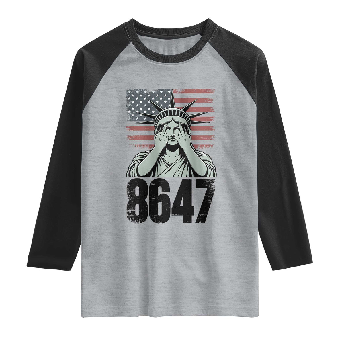 8647 Statue Of Liberty Raglan Shirt Political Satire Protest Poster Graphic TS12 Heather Gray Black Print Your Wear