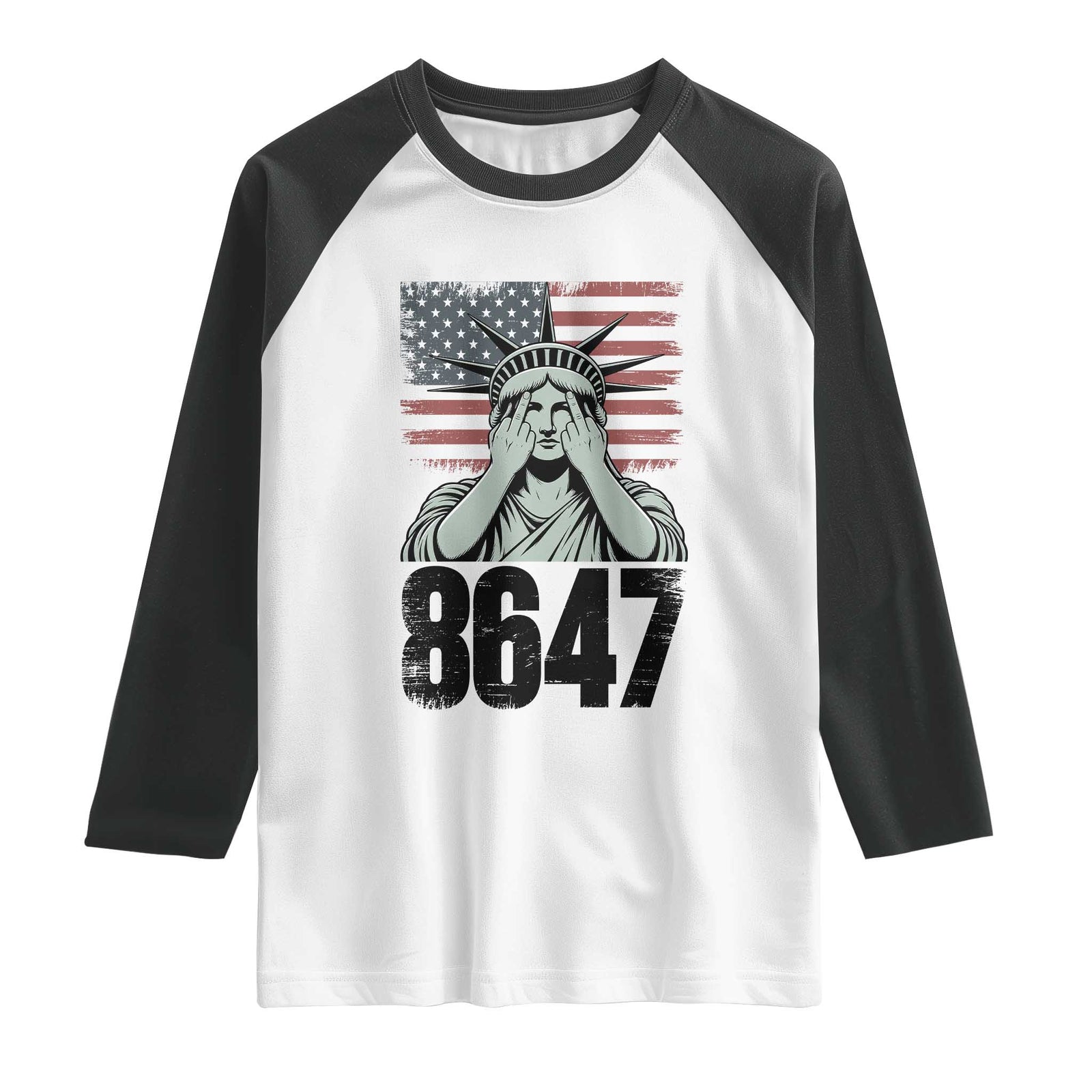 8647 Statue Of Liberty Raglan Shirt Political Satire Protest Poster Graphic TS12 White Black Print Your Wear