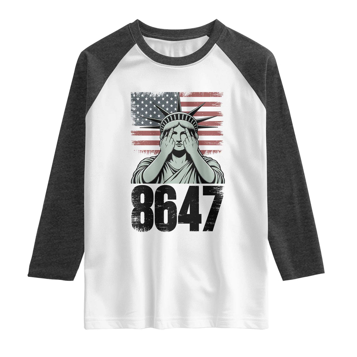 8647 Statue Of Liberty Raglan Shirt Political Satire Protest Poster Graphic TS12 White Heather Charcoal Print Your Wear