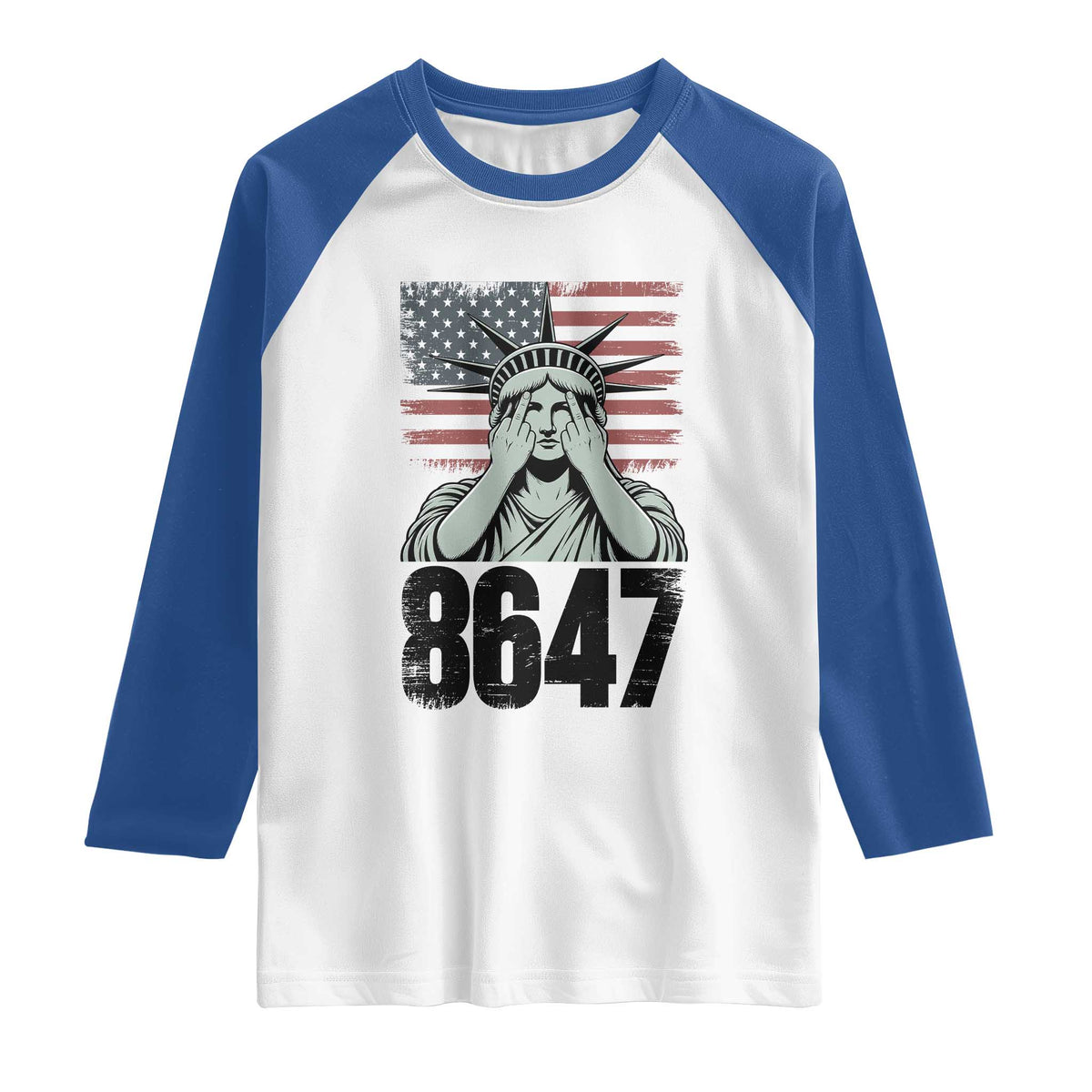 8647 Statue Of Liberty Raglan Shirt Political Satire Protest Poster Graphic TS12 White Royal Print Your Wear