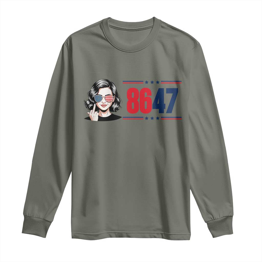 Political Activist 8647 Long Sleeve Shirt Freedom Satire Protest Graphic TS12 Military Green Print Your Wear