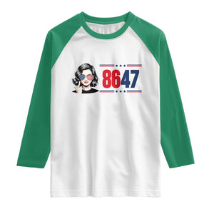 Political Activist 8647 Raglan Shirt Freedom Satire Protest Graphic TS12 White Kelly Green Print Your Wear