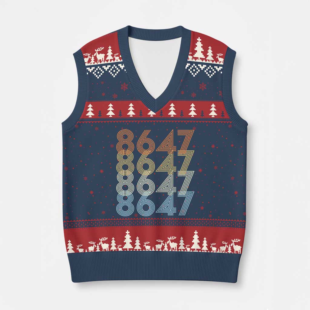Retro Vintage 8647 V-Neck Knit Sweater Vest Freedom Protest Stripe Graphic TS12 Navy Red Print Your Wear