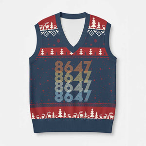 Retro Vintage 8647 V-Neck Knit Sweater Vest Freedom Protest Stripe Graphic TS12 Navy Red Print Your Wear