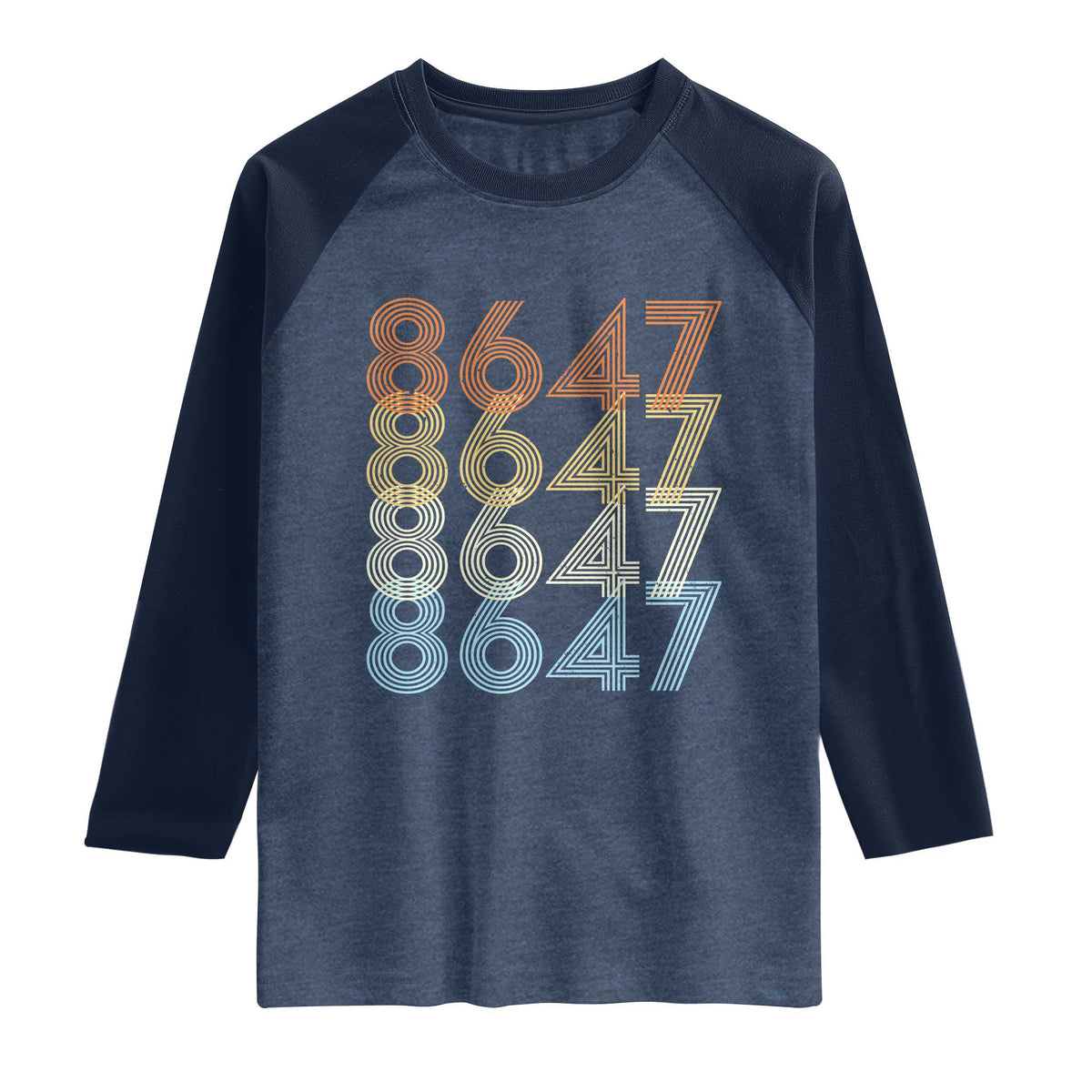 Retro Vintage 8647 Raglan Shirt Freedom Protest Stripe Graphic TS12 Heather Denim Navy Print Your Wear