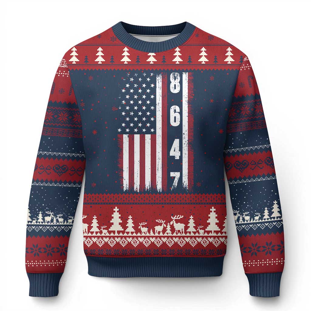 8647 Vintage US Flag Ugly Christmas Sweater Political Expression Apparel For Democrats TS12 Navy Red Print Your Wear