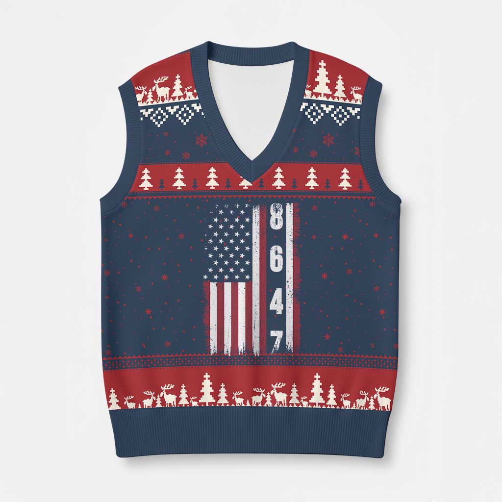 8647 Vintage US Flag V-Neck Knit Sweater Vest Political Expression Apparel For Democrats TS12 Navy Red Print Your Wear
