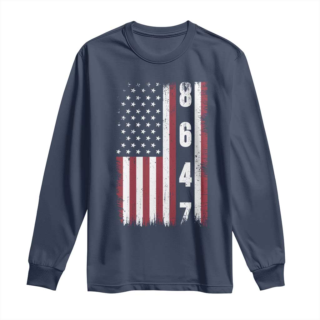 8647 Vintage US Flag Long Sleeve Shirt Political Expression Apparel For Democrats TS12 Navy Print Your Wear