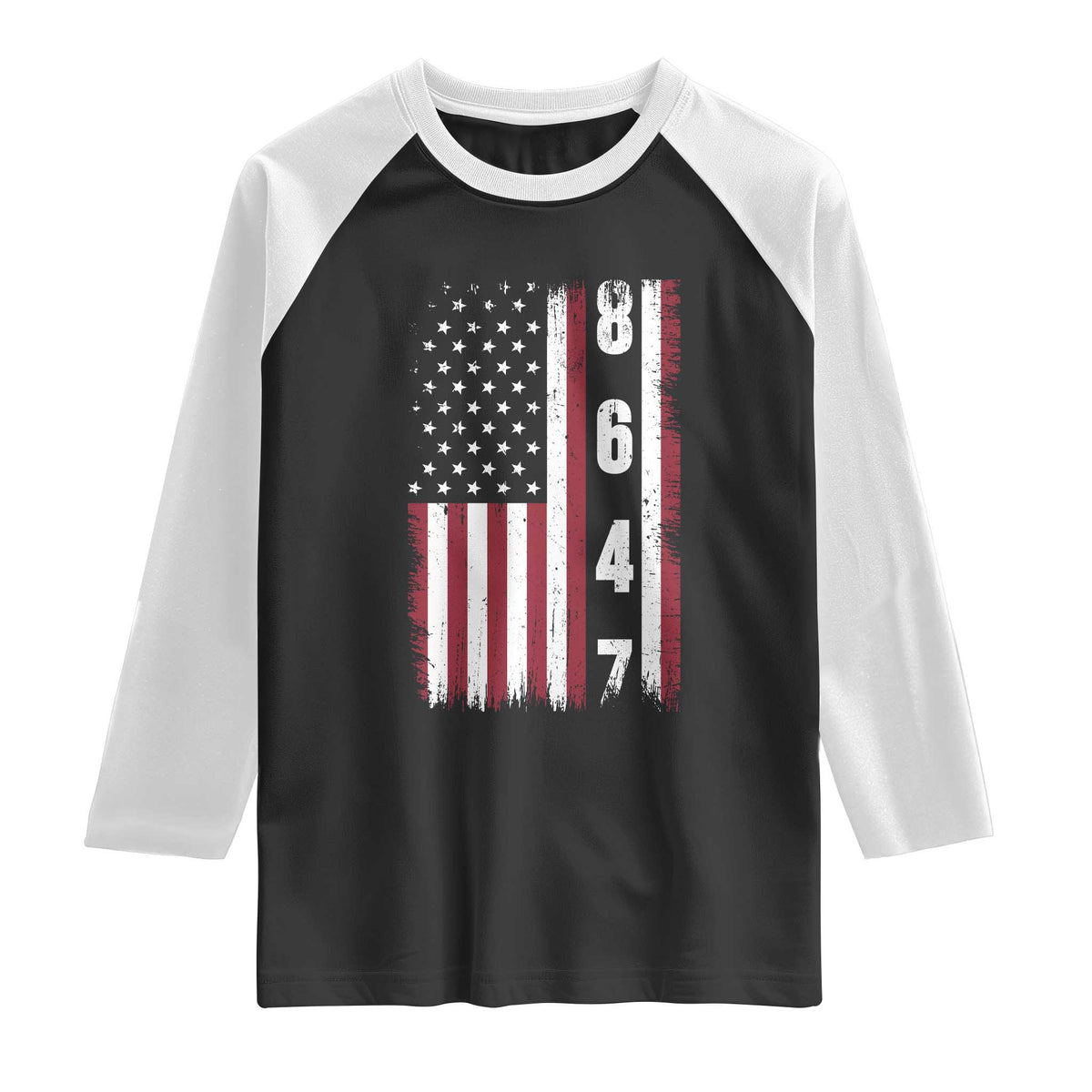 8647 Vintage US Flag Raglan Shirt Political Expression Apparel For Democrats TS12 Black White Print Your Wear