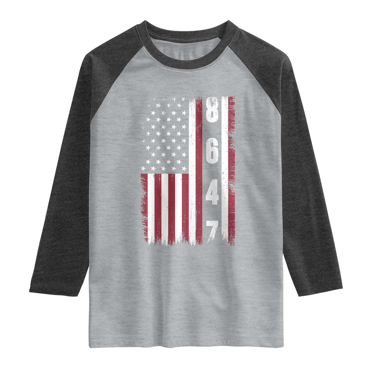 8647 Vintage US Flag Raglan Shirt Political Expression Apparel For Democrats TS12 Heather Gray Heather Charcoal Print Your Wear