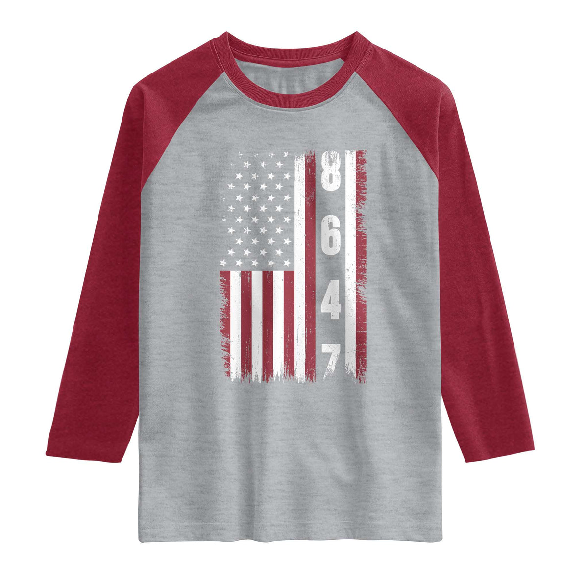 8647 Vintage US Flag Raglan Shirt Political Expression Apparel For Democrats TS12 Heather Gray Heather Red Print Your Wear