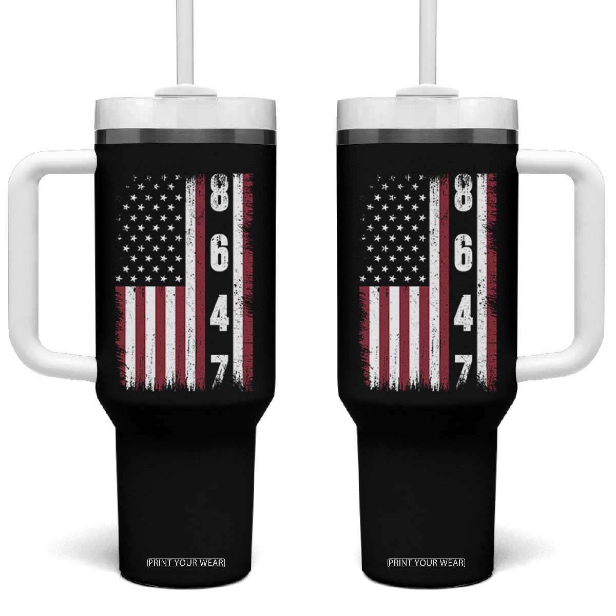 8647 Vintage US Flag Tumbler With Handle Political Expression Apparel For Democrats TS12 One Size: 40 oz Black Print Your Wear