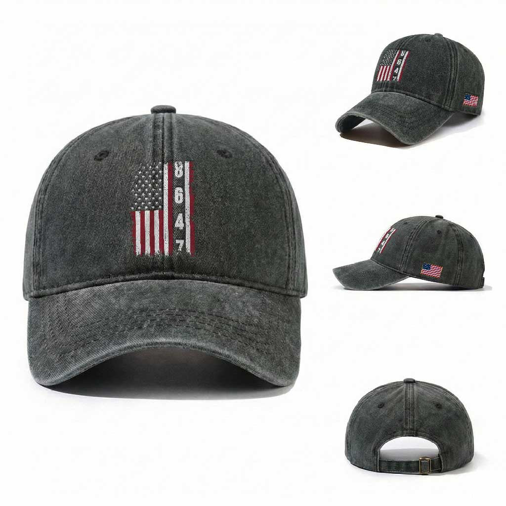 8647 Vintage US Flag Washed Cotton Baseball Cap Political Expression Apparel For Democrats TS12 Washed Cap Universal Fit Dark Green Print Your Wear