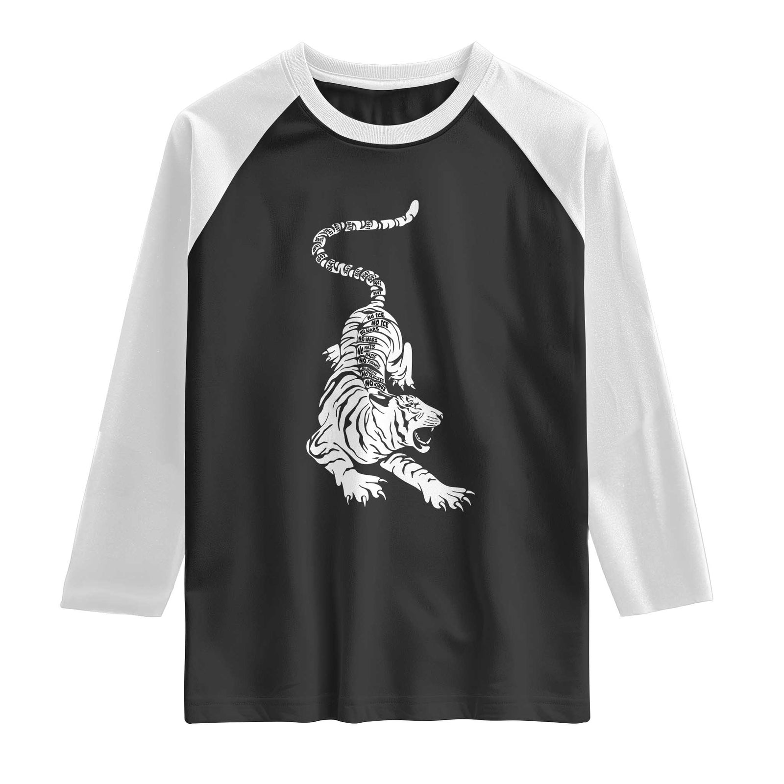 Fierce Anti Trump Tiger Graphic Raglan Shirt No Kings No Fascists 8647 TS12 Black White Print Your Wear