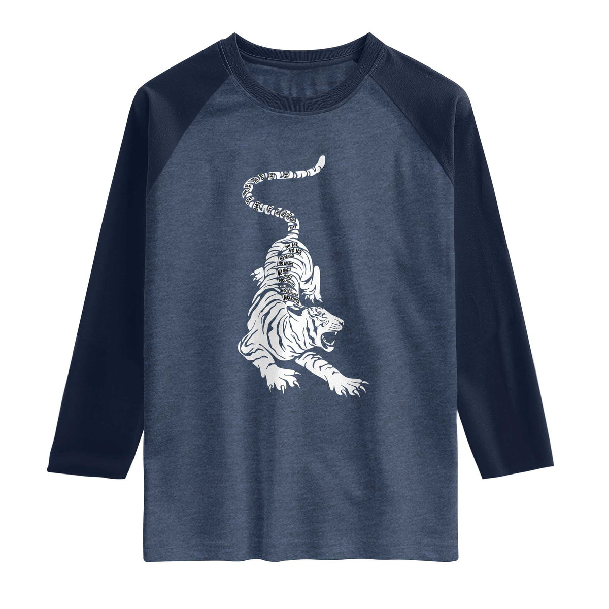 Fierce Anti Trump Tiger Graphic Raglan Shirt No Kings No Fascists 8647 TS12 Heather Denim Navy Print Your Wear