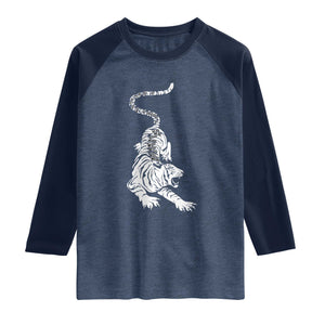 Fierce Anti Trump Tiger Graphic Raglan Shirt No Kings No Fascists 8647 TS12 Heather Denim Navy Print Your Wear