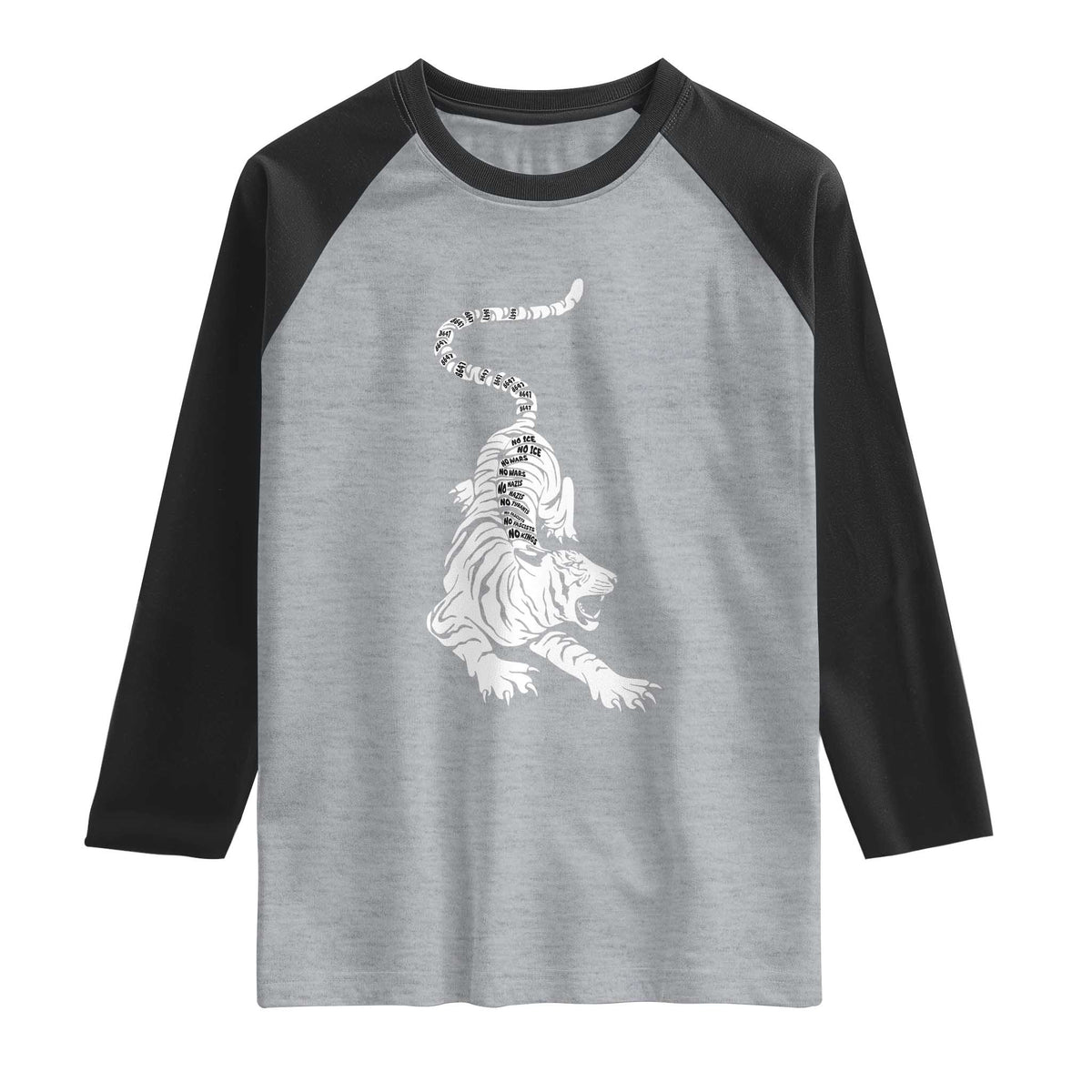 Fierce Anti Trump Tiger Graphic Raglan Shirt No Kings No Fascists 8647 TS12 Heather Gray Black Print Your Wear