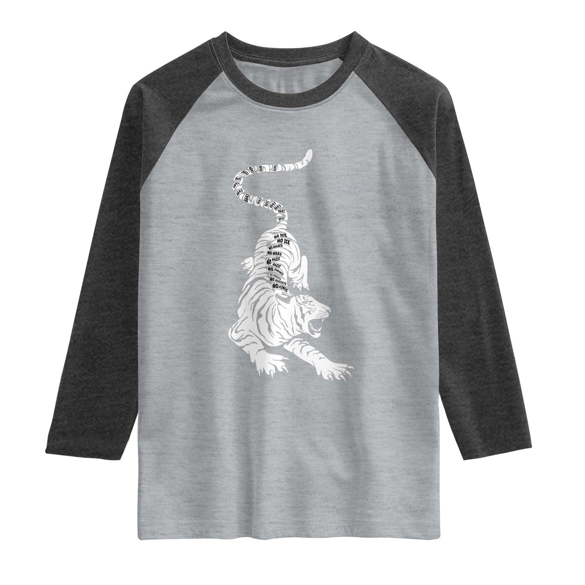 Fierce Anti Trump Tiger Graphic Raglan Shirt No Kings No Fascists 8647 TS12 Heather Gray Heather Charcoal Print Your Wear