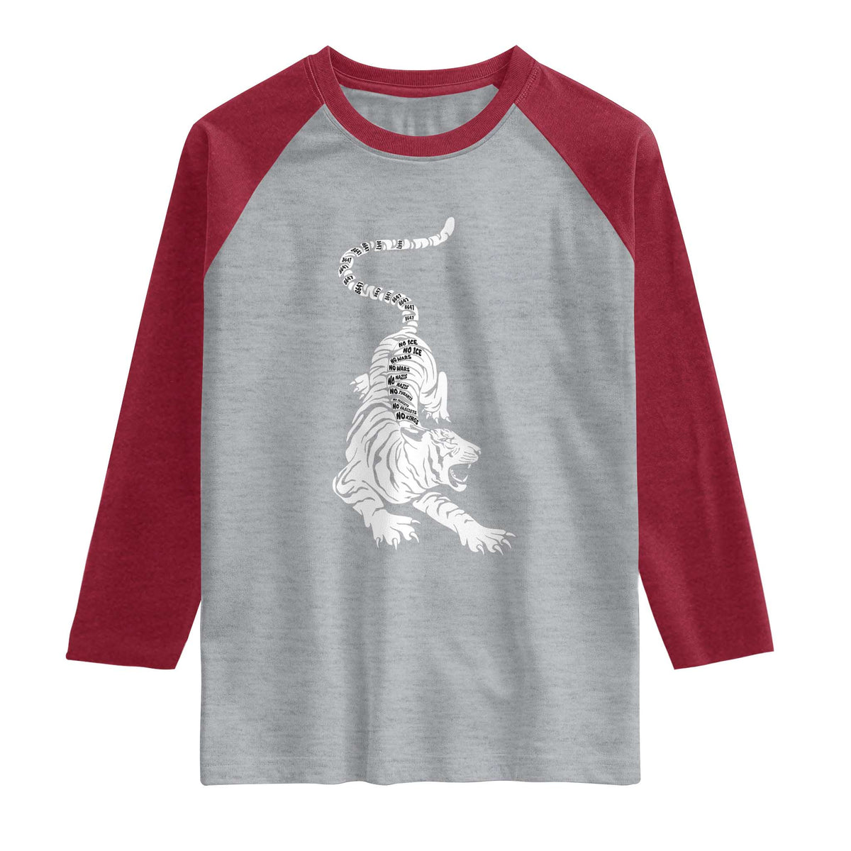 Fierce Anti Trump Tiger Graphic Raglan Shirt No Kings No Fascists 8647 TS12 Heather Gray Heather Red Print Your Wear