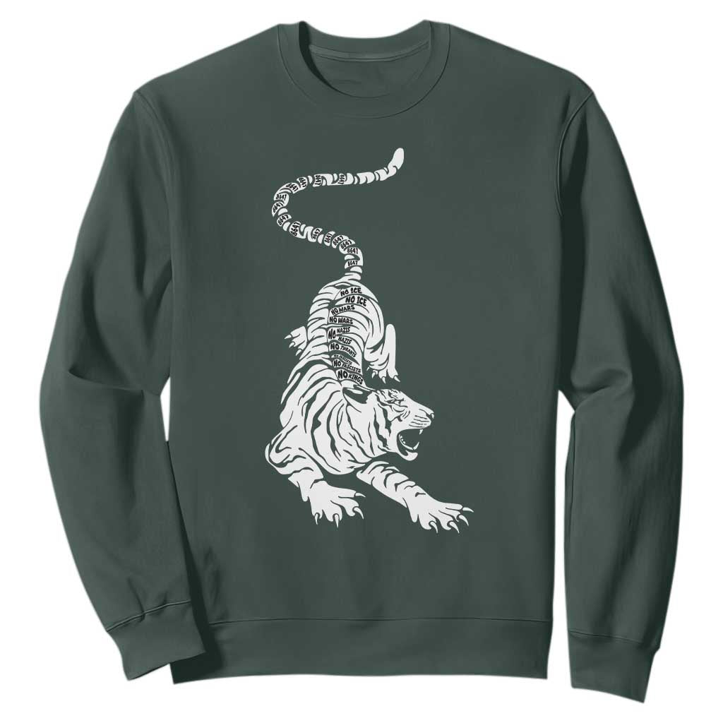Fierce Anti Trump Tiger Graphic Sweatshirt No Kings No Fascists 8647 TS12 Dark Forest Green Print Your Wear