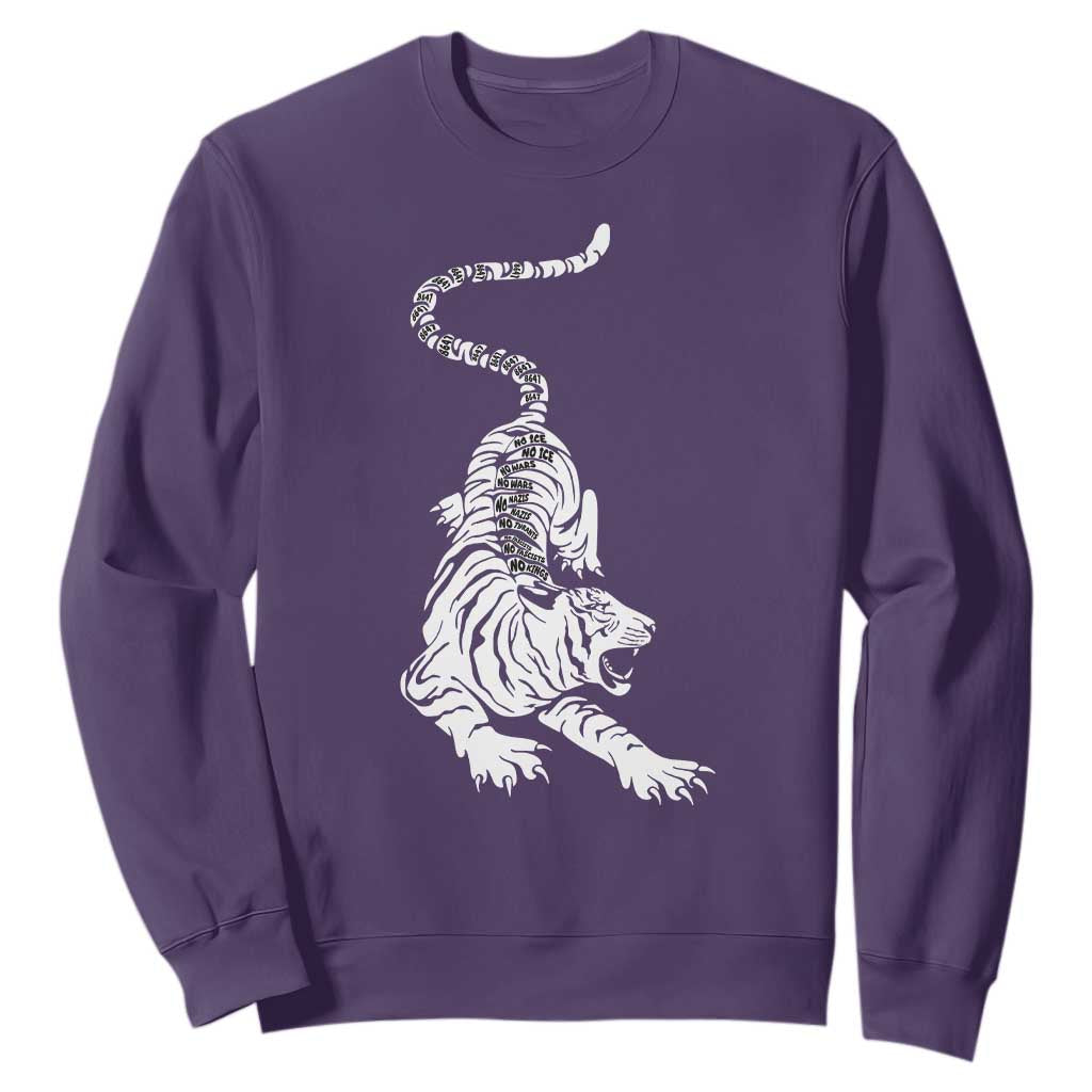 Fierce Anti Trump Tiger Graphic Sweatshirt No Kings No Fascists 8647 TS12 Purple Print Your Wear