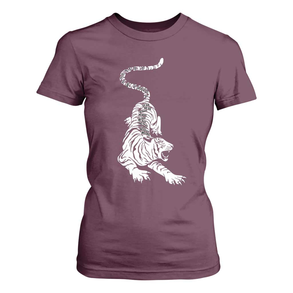 Fierce Anti Trump Tiger Graphic T Shirt For Women No Kings No Fascists 8647 TS12 Maroon Print Your Wear