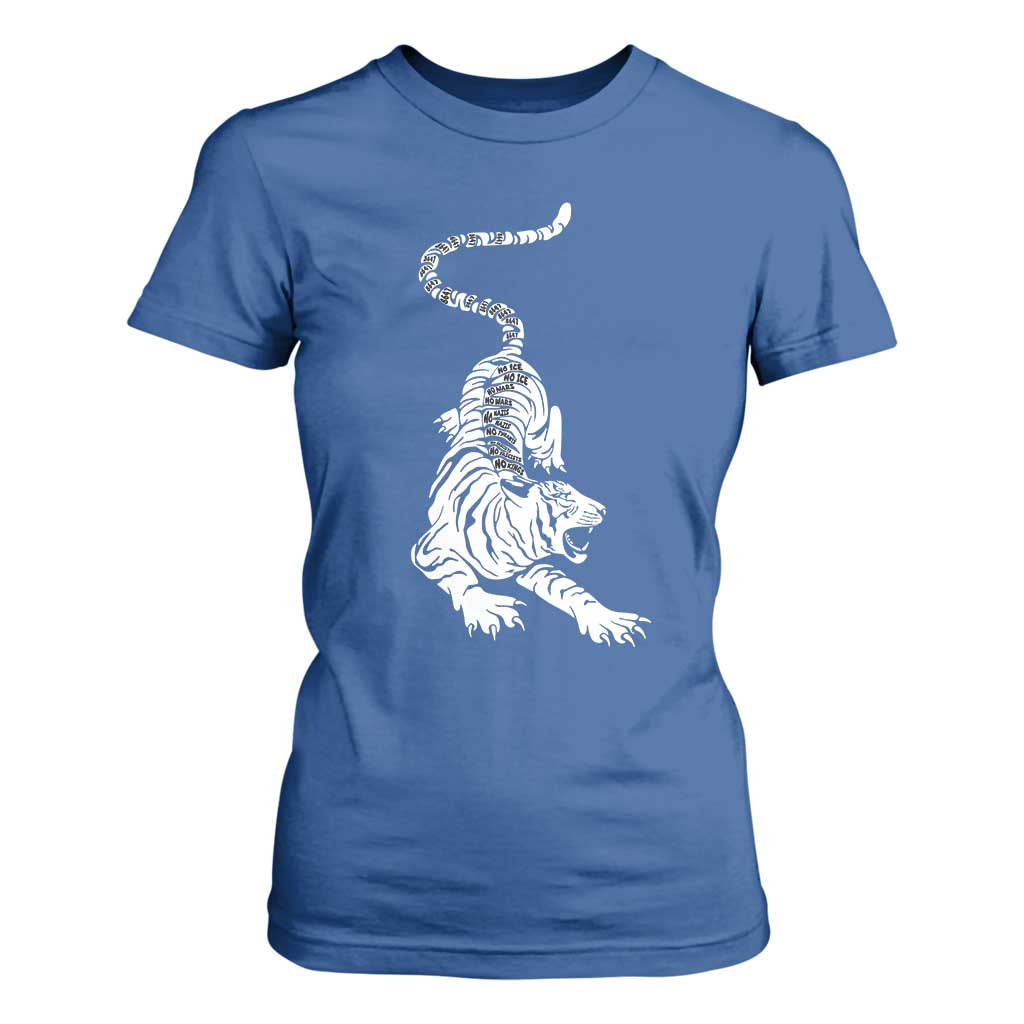 Fierce Anti Trump Tiger Graphic T Shirt For Women No Kings No Fascists 8647 TS12 Royal Blue Print Your Wear