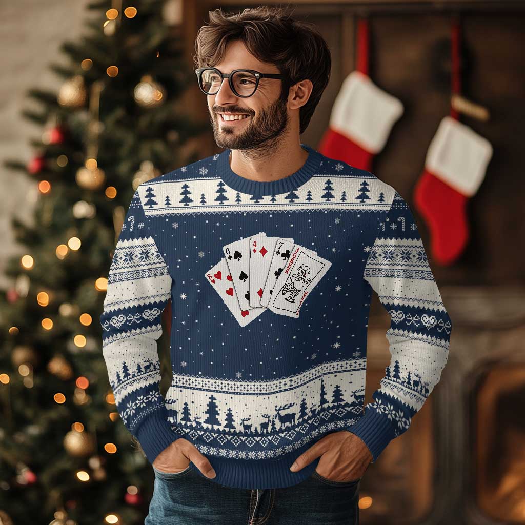 8647 Protest Playing Cards Ugly Christmas Sweater Liberal Activist Anti Trump Graphic TS12 Navy Beige Print Your Wear