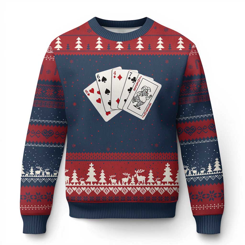 8647 Protest Playing Cards Ugly Christmas Sweater Liberal Activist Anti Trump Graphic TS12 Navy Red Print Your Wear