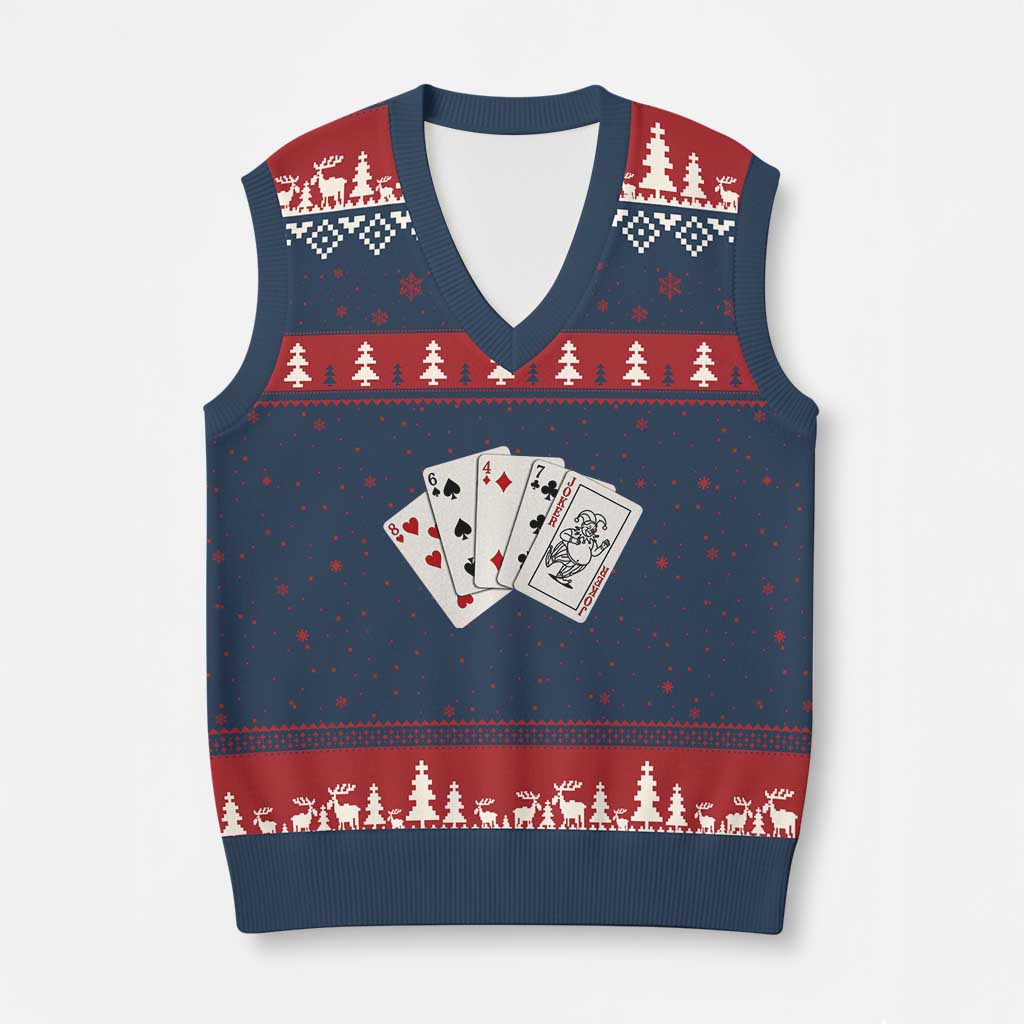 8647 Protest Playing Cards V-Neck Knit Sweater Vest Liberal Activist Anti Trump Graphic TS12 Navy Red Print Your Wear