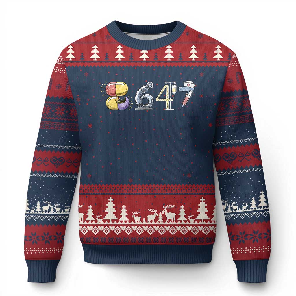 8647 Medical Professions Resist Graphic Ugly Christmas Sweater Healthcare Worker Freedom TS12 Navy Red Print Your Wear