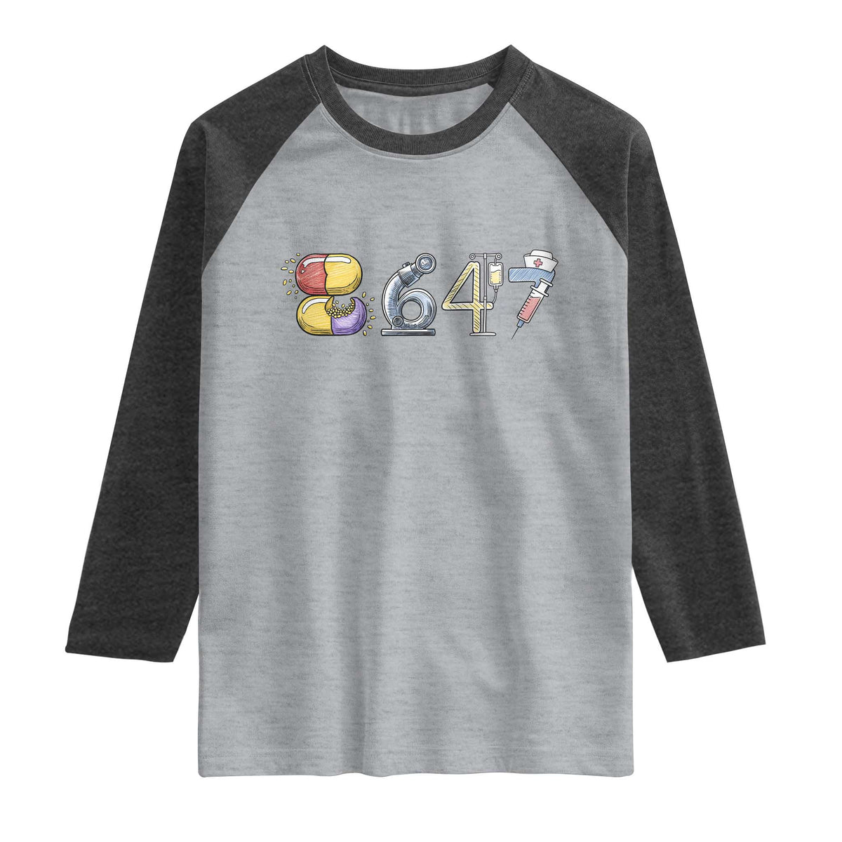8647 Medical Professions Resist Graphic Raglan Shirt Healthcare Worker Freedom TS12 Heather Gray Heather Charcoal Print Your Wear