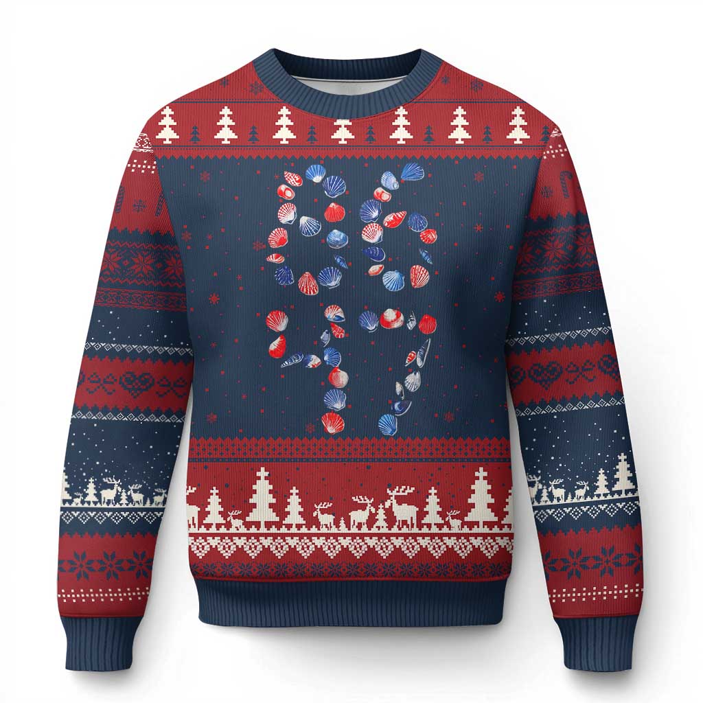Red White Blue Seashell 8647 Ugly Christmas Sweater Viral 2026 Beach Walk Satire Graphic TS12 Navy Red Print Your Wear